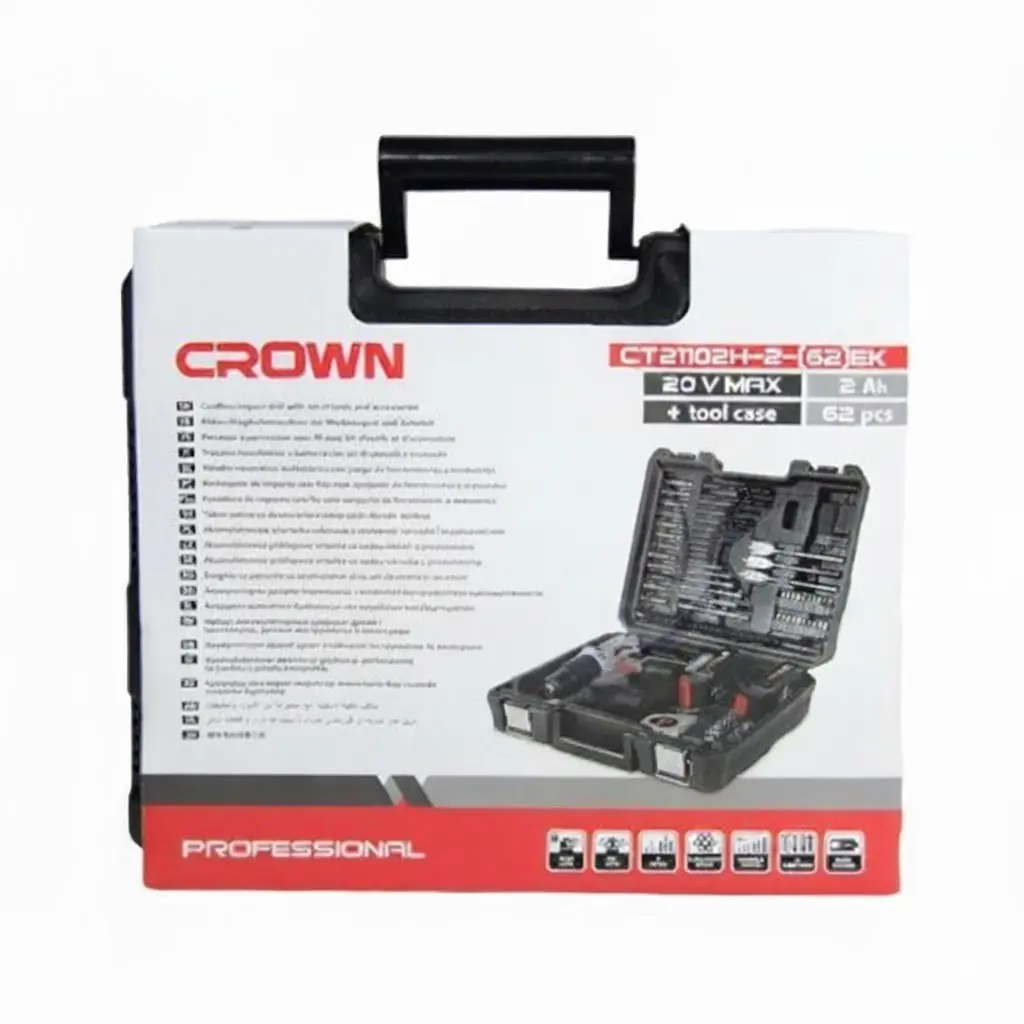 VISSEUSE PERCEUSE CROWN CT21102H-2-62 SANS FIL 20V 2 BATTERIES TOOL CASE 62PCS